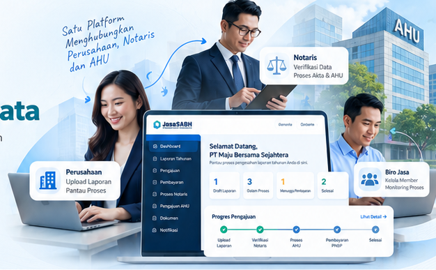 Ilustrasi perusahaan, notaris dan platform JasaSABH